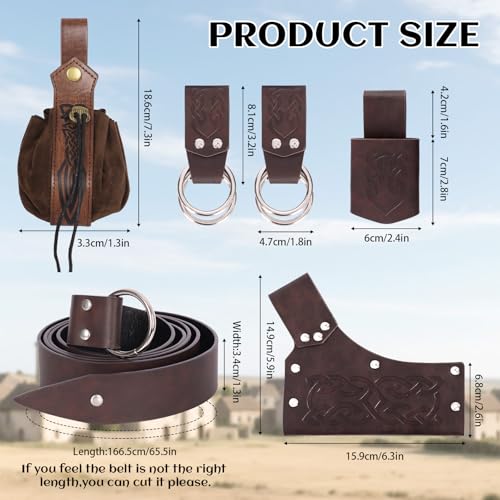 Renaissance Belt Pouch Medieval Pirate Costume Accessories Set for Cosplay | Viking Faux Leather Waist Bag, Skirt Hike Clips, Perfect for Women and Men Ren Faire, LARP, Fantasy, Halloween - color: Brown-W