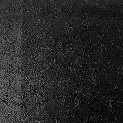 Western Floral PU Faux Leather Vinyl Fabric - Sold By The Yard - 56" (Black) - color: Black