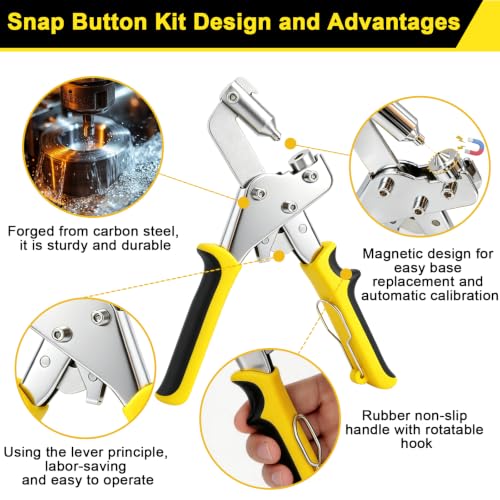 Fesorsi Heavy Duty Snap Fastener Tool, 100 Sets 15mm Metal Fasteners Buttons with Gloves, Storage Bag & Snap Box, Snap Button Kit for Boat Cover, Canvas, Leather, Tarps, Sewing & DIY Crafts