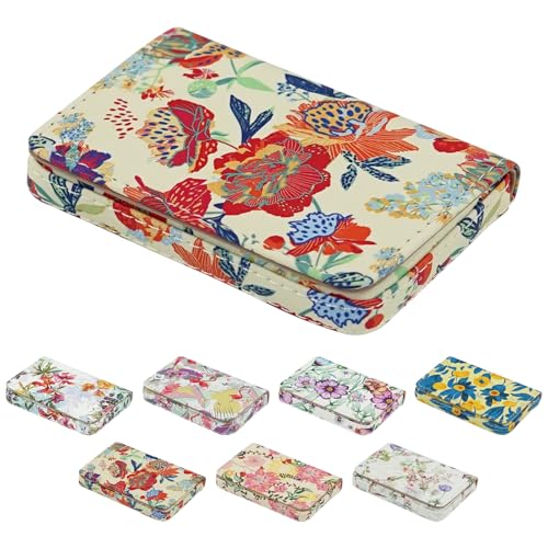 Business Card Holder，PU Leather Business Card Case Color Printing Pattern Card Holder Wallet，Pockets Magnetic Credit Card Holders for Men and Women - Purple Flowers - color: Light Purple