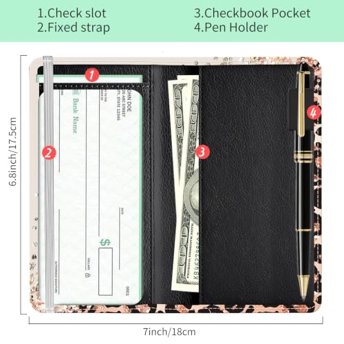 Checkbook Cover for Personal Checkbook, Cute Pu Leather Check Book for Women & Men, Slim Checkbook Holder with Pen Holder and Built-in Clear Plastic Divider, Pink Leopard - color: Pink Leopard