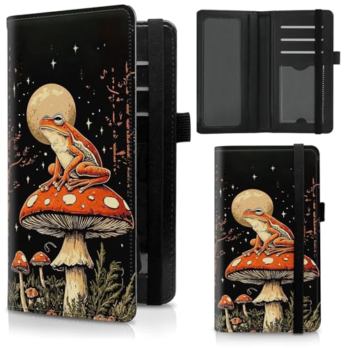Checkbook Cover for Duplicate Checks,Slim Durable RFID Blocking Checkbook Credit Card Holder for Personal and Business Checks-Mushroom Frog Moon - color: Mushroom Frog Moon