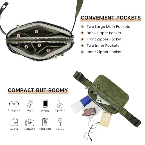 TAMTOMI Fanny Packs for Women Men Everywhere Belt Bag Vegan Leather Waist Packs with Adjustable Strap Crossbody Chest Bag Travel for Workout - color: Dark Green