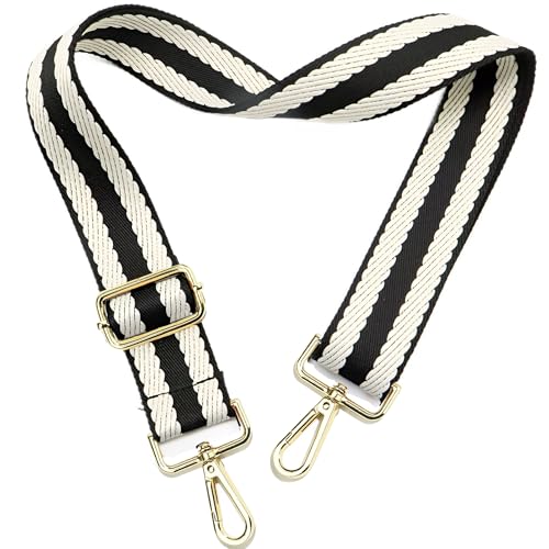 Bag Straps 1.5" Wide Purse Strap Adjustable Replacement Long Crossbody for Thick Shoulder Bags Canvas Handbags - color: Gold Hardware-1001-black
