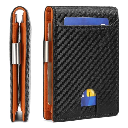 FALAN MULE Money Clip Wallets for Men RFID Blocking Front Pocket Wallet Slim Bifold Card Holder Minimalist - color: Nb-Black with orange