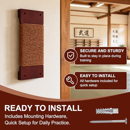 SiliFine 14.5" x 5" Wall Mount Makiwara, Solid Beech Wood Punching Board, Pre-drilled Holes for Easy Wall Mount, Martial Arts Training Equipment, Home Gym Garage Dorm (Brown)