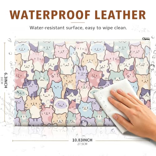 Money Bag with Zipper, Cute PU Leather Cash Bags, Portable Bank Bag Money Pouch for Cash, Coins, Checks, Receipts, Invoices Cosmetics Tools, Deposit Bag for Office Travel, Cute Cat - color: Cute Cat