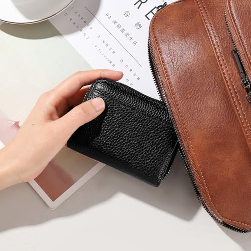 SENDEFN RFID Credit Card Holder for Women Small Leather Zipper Card Case Wallet 15 Slots - color: J-Black