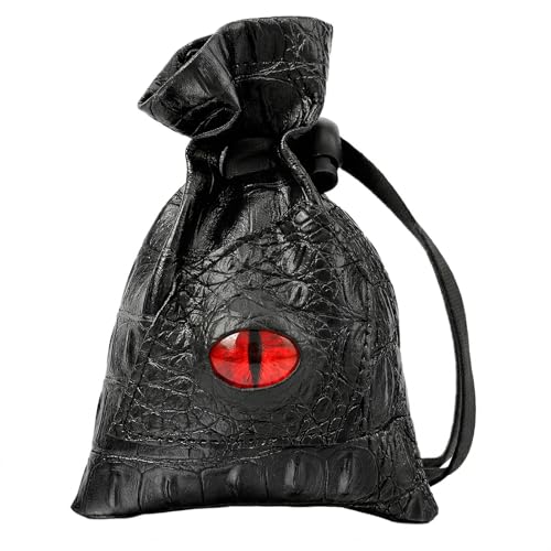 Haxtec Dragon Dice Bag, PU Leather Pouch with 3D Glass Dragon Eye | Drawstring, DND Dice Bag, For Dungeons & Dragons, D&D Gifts for Dragon Gamer and Lovers, Medium, Patent D893867 - color: Red, size: Medium