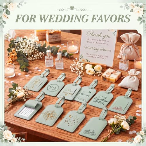 Hillban 50Pcs Leather Luggage Tags for Suitcase,Wedding Favors - color: Light Green