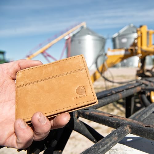 Carhartt Men’s Full Grain Saddle Leather Wallets, RFID Blocking Bifold, Trifold, and Front Pocket Options, Gifts for Men - color: Black (Bifold)
