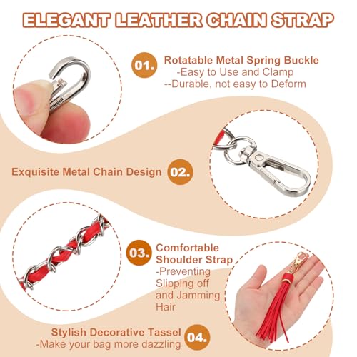 PATIKIL Purse Chain Strap, 24 Inch Leather Chain Straps Purse Strap Replacement Flat Chain Strap with Tassel for Shoulder Crossbody Bag Handbag Woman, Red/Silver - color: Red/Silver