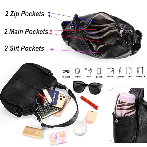 YALUXE Women's Real Leather Shoulder Bags Hobo Handbags Purse Crossbody Bag - color: 1- 2597 Black