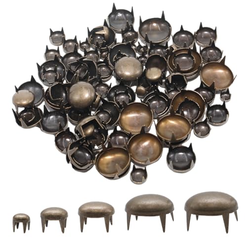 Pine & Linen 200Pcs Bronze Durable Round Dome Studs, Claw Rivets Metal Nailheads, Assorted Spike Studs for Leather Craft Clothes/Bags/Shoes（4mm/6mm/8mm/10mm/12mm） - color: Bronze