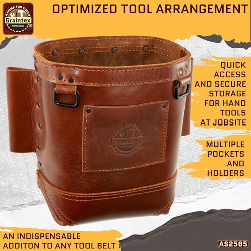 Graintex Nut & Bolt Bag Ambassador Series, Top Grain Leather, Tool Bag, Tool Belt for Ironworker Tools, Durable and Versatile Nut & Bolt Organizer for Professional Use - color: Chestnut Brown