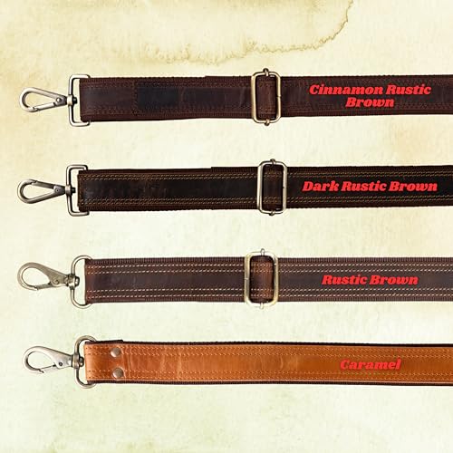 Bag Strap Replacement Genuine Leather 57" Adjustable Shoulder Strap | 1.5" wide for Messenger, Laptop, Camera, Travel, Lugagge Bags - color: Cinnamon Rustic Brown