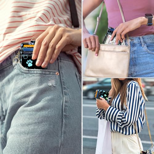 Slim Wallet Credit Card Holder, Animal Paw Print, RFID Wallet Women Cute Small Front Pocket Wallet With Zipper, PU Leather Thin travel RFID Blocking Card Case ID Window,Ladies Gifts - color: Animal Paw Print