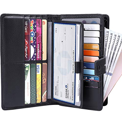 Itslife Womens Wallet,Large Capacity RFID Blocking Leather Wallets Credit Cards Organizer Ladies Wallet with Checkbook Holder - color: 1-Black
