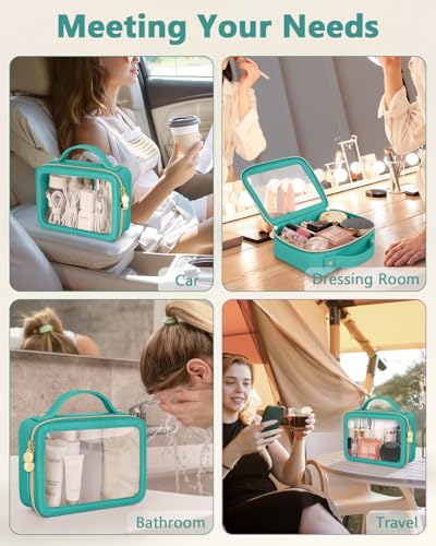 Soimeat Clear Makeup Bag, Portable Travel Cosmetic Bags, Multipurpose Leather Toiletry Bag with Zipper, Waterproof Transparent Cosmetic Organizer for Women, Medium, Green - color: Green, size: Medium