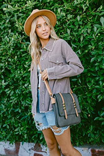 ALYSSA Double Compartment Large Flapover Crossbody Bag - color: Brown
