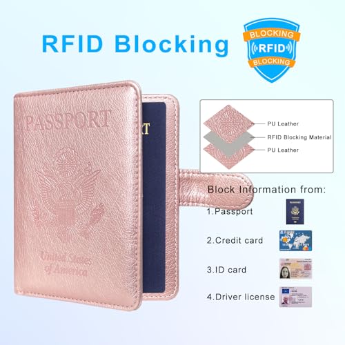 Passport Holder Cover, ACdream Protective Premium Leather RFID Blocking Wallet Travel Case for Passport/Credit Card/Air Ticket, - color: **Rose Gold