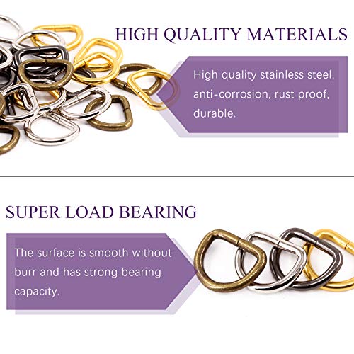 Swpeet 120Pcs 5/8 Inch - 15mm 4Colors Multi-Purpose Metal D Ring Semi-Circular D Ring for Hardware Bags Ring Hand DIY Accessories (Mixed Color, 5/8 inch) - color: Mixed Color, size: 5/8 inch