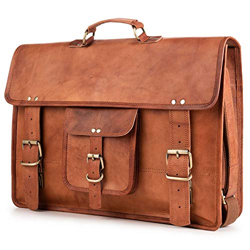 BERLINER BAGS Genuine Leather Messenger Bag For Men Berlin XXL- Brown | Briefcase For Travel & Work, Adjustable Strap, 17" Laptop Slot, Trolley Sleeve, Phone Pocket, Pen Loops, Key Carabiner - color: Brown Xxl