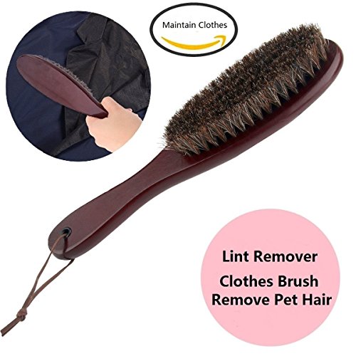 Clothes Brush Garment Brush Lint Remover Brush with Genuine Soft Horsehair and Wooden Handle for Coat Men Suits Shoes Jacket Furniture Car Mat and Pet Hair (1-Pack(Walnut Wood))
