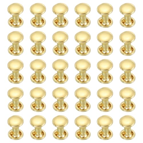 uxcell 100 Sets Double Cap Leather Rivets, 6x8mm Round Cap Metal Studs Rivets for Leather Craft Repair DIY Purse Belts Bags Shoes, Gold - color: Gold, size: 6x8mm