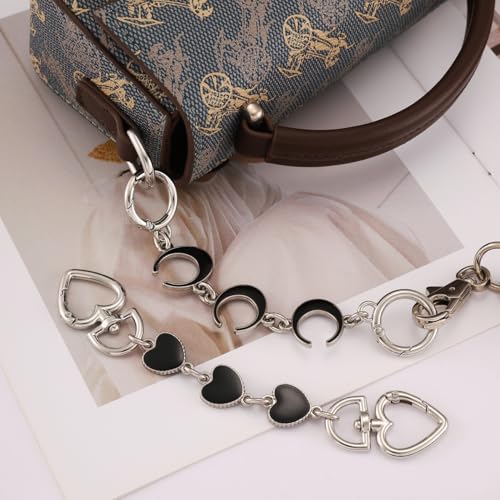 Silver Purse Extender Chain Purse Strap Extender Bag Chain Purse Charms(Black Heart/Moon) - color: Silver Black(moon/Heart)
