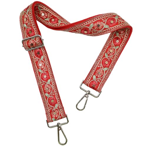 LVYOUME Crossbody Straps for Purses Wide Shoulder Strap Adjustable Replacement,Retro Jacquard Embroidery for Shoulder Bags - color: Silver Hardware-red-2