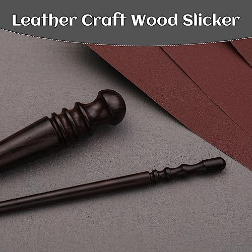 TLKKUE 5 PCS Leather Edge Burnisher with Wood Edge Slicker Grinding Sand | Leather Polished Grinding Craft Tools with Wood Edge Slicker and Grinding Sand, Round Leather Edge Burnish Working Tool