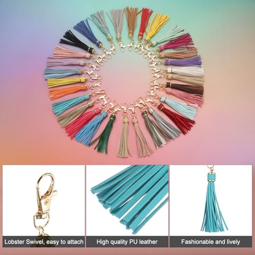 uxcell 10pcs PU Leather Tassels, 6 Inch Keychain Tassel Charm Tassel Purse Charm with Lobster Swivel for Jewelry Making, Handbag, DIY Crafts, Phone Straps (Cyan) - color: Cyan