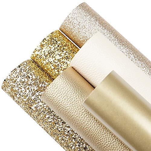Litchi 6 Pack 8x12 Inch Faux Leather Sheets for Bow Earring, Easy to Cut Vinyl Fabric for Cricut, Durable Fade Resistant Leatherette Without Smell, Light Gold - color: Gold