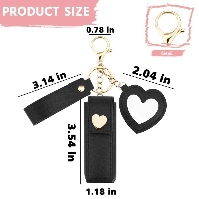 Sisadodo Lip Oil Lipstick Case with Mirror Lip Oil Lipstick Holder Key Chain for Car Keys Keychains Lipstick Organizer Case - color: Black-