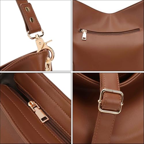 GEMIU Large Bucket Purse Shoulder Handbags Women Soft Leather Crossbody Bag | 2 Compartments, Capacity, 5 Pockets, Shoulder & Crossbody Straps, Soft, Occasions: Travel Trendy Casual - color: Brown