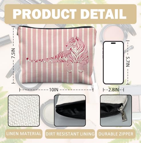 Pink Tiger Makeup Bag for Women,Gifts for Tiger Lovers - Cosmetic Bags,Small Trendy Aethetic Animal Lovers Gift Zipper Makeup Bag Pouches for Purse - color: Pink Tiger