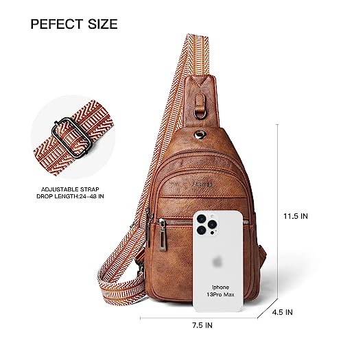 LATMAP 7L Sling Bag For Women Faux Leather Anti Theft Small Casual Daypack Backpack Fanny Pack Crossbody Chest Bags Purse Waterproof Brown - color: Brown
