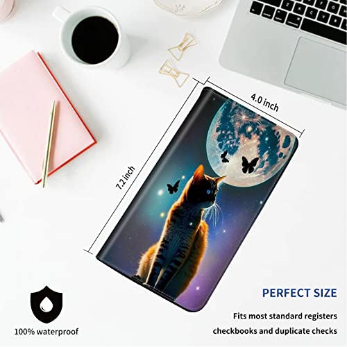 DEGDFSGR Checkbook Cover - Premium Leather Standard Duplicate Register Check Card Book Holder Wallet with RFID Blocking Function for Girl Men Women,Cat Look at Butterfly - color: Cat Look at Butterfly