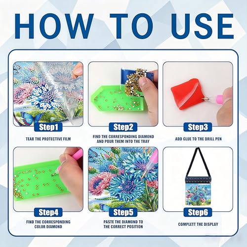 DDGYP DIY Diamond Art Crossbody Bag for Women,Butterfly & Flower Pattern | 5D Diamond Art Painting Shoulder Purse with Adjustable Strap, PU Leather Art Bag, Small Diamond Art Kits for Adults - color: Butterfly Flower 6