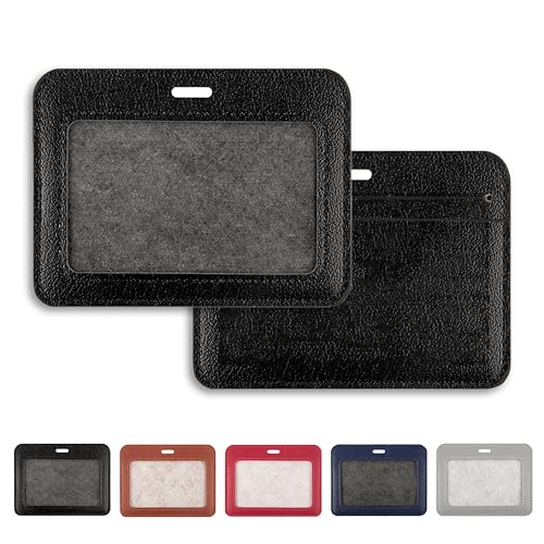 1 Pack Badge Holder, Leather ID Badge Holder with Window, ID Card Holder | Horizontal ID Holder, ID Card Holder for Office Factory Nurses School Teacher Students - color: Black-1, size: 1 Pcs