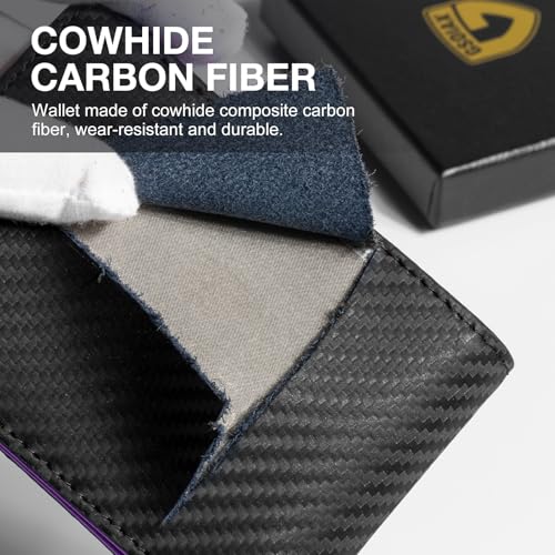 GSOIAX Slim Wallet for Men Rfid Blocking Leather Bifold Front Pocket Carbon Fiber Men's Money Clips Credit Card Holder With Gift Box - color: Carbon Black and Purple
