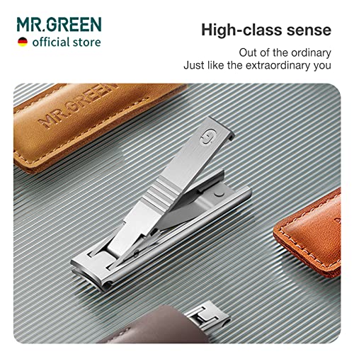 MR.GREEN Ultra Thin Nail Clippers German Precision Manufacturing Technology Nail Cutters with Cow Leather Cover Superior Texture (Light Grey) - color: Light Brown
