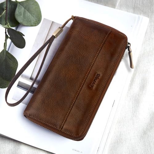 Real Leather Wristlet Wallet Women With RFID Blocking(darkcoffee) - color: a9-darkcoffee