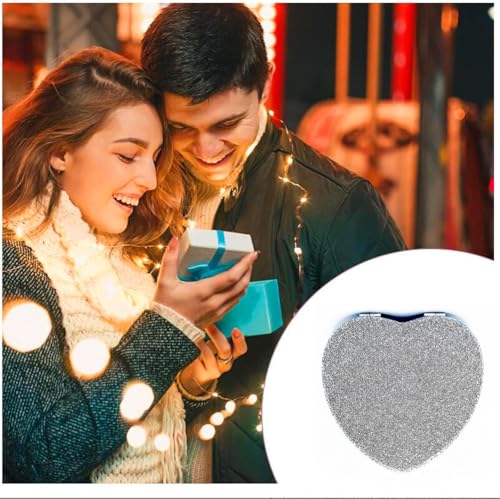 Cute Heart Shaped Compact Mirror for Purse,Silver Travel Mirror with Glitter,Leather Small Pocket Mirror,Portable 2 x 1x Magnification Folding Makeup Mirror,Cosmetic Mirror for Gift - color: Silver-heart Shape