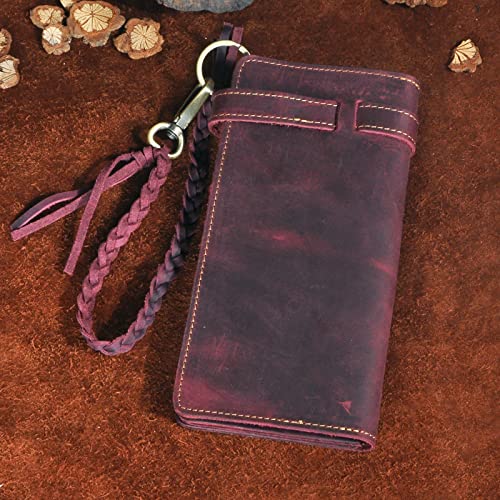 Le'aokuu Mens Genuine Leather Bifold Wallet Organizer Checkbook Removable Chain Wallet