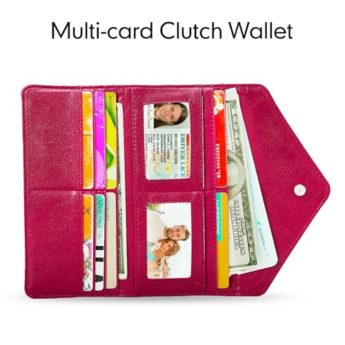 Women's Card Wallet Envelope Style RFID Blocking Credit Card Holder Long Cash Wallet for Ladies, Rose Red - color: Rose Red