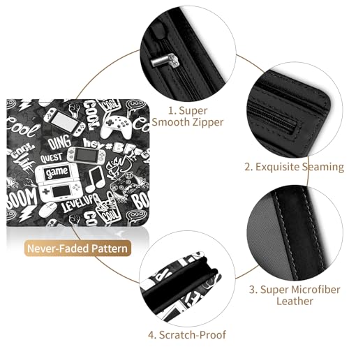 Bistup Teen Boys Cool Wallet - Men Mens Funny Game Design Leather Credit Id Card Cash Holder Man Black Rfid Blocking Zipper Wallets With Coin Pocket Id Window Aesthetic Teen Boy Male Youth Guys - color: Doodle Game