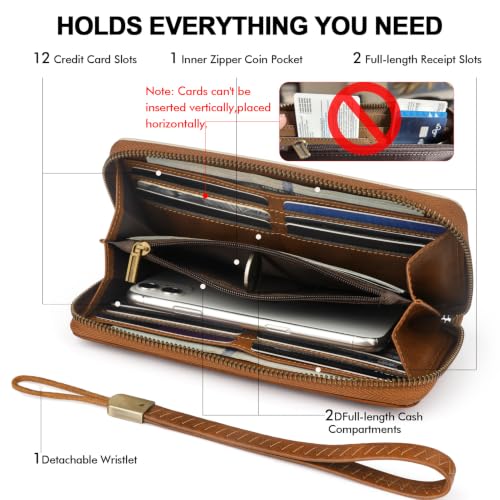 Real Leather Wristlet Wallet Women With RFID Blocking(brownwhite) - color: a7-darkbrown white