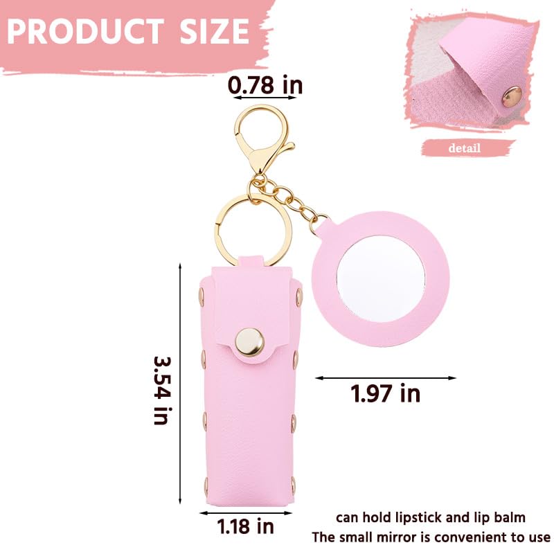Sisadodo Lip Oil Lipstick Case with Mirror Lip Oil Lipstick Holder Key Chain for Car Keys Keychains Lipstick Organizer Case - color: Pink-round
